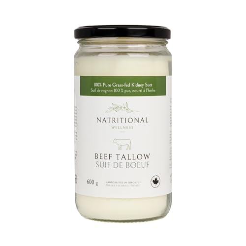 Canadian Beef Tallow in Glass Jars, Grass-Fed, Grass-Finished, Kidney Suet, 24 oz, 600 g, 750ml, Product of Canada, Ontario Made