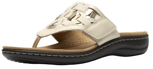 Clarks Women's Laurieann Mia Flat Sandal, Cream Leather, 9.5