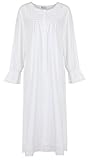 The 1 for U 100% Cotton Long Sleeve Vintage Design Nightgown - Bettie - White