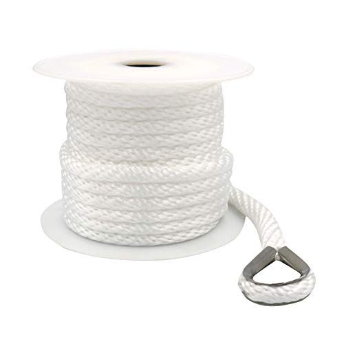 Yaegarden 3/8 Inch 50FT Solid Braid MFP Anchor Line Braided Nylon Anchor Rope/Line with Thimble, White - Thumbnail 6
