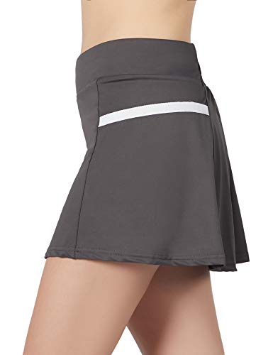 POSHDIVAH Athletic Grey Skorts for Women Pleated Back Girls Tennis Skirts with Pockets Casual Golf skortssize L