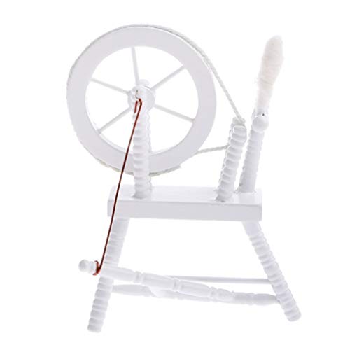 Potelin Premium Quality 1:12 Scale Doll House Miniature Hand Reeling Machine Wooden Spinning Wheel White