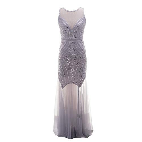 Women Cocktail Prom Dress Chaofanjiancai Ladies Vintage 1920s Bead Fringe Sequin Lace Evening Party Gown