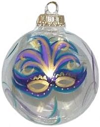 ArtisanStreet's Purple Mardi Gras Mask Ornament. Hand Painted Glass Ball. Made to Order