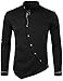 WHATLEES Mens Hipster Irregular Hem Slim Fit Long Sleeve Banded Collar Dress Shirts with Embroidery T21-Black Medium
