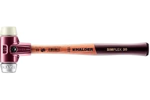 Halder Simplex Soft-Faced Mallet, Soft Aluminum Insert, Hard Nylon Insert, Cast Iron Housing with Handle Protection Sleeve, Varnished Wooden Handle, 30mm, .8 lbs.
