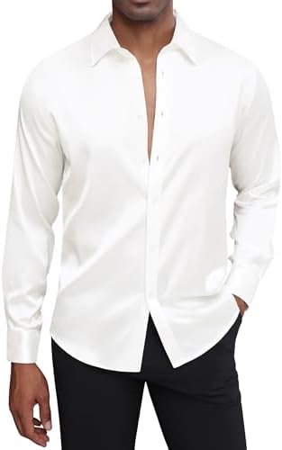 white collarless dress shirt Amazon.com: DEMEANOR Men's Collarless Dress Shirt Mandarin Collar Long  Sleeve Button Down Shirts Formal Tops with Pocket All White S : Clothing,  Shoes & Jewelry