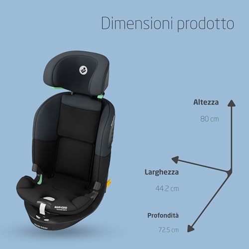 Emerald 360 S i-Size, Seggiolino auto girevole 360, 0-12 anni (40-150 cm), Seggiolino auto neonato, 4 posizioni reclinate, Protezione dagli impatti laterali G-CELL, Tonal Black