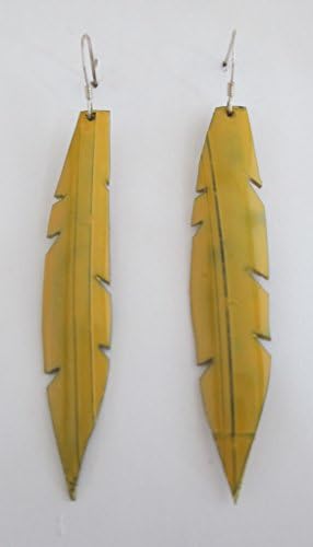 Light Orange Long Leaf Earrings, Upcycled Bike Tube Jewelry