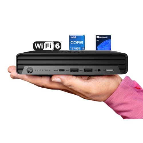 HP Elite Mini G9 Business Desktop Computer, 13th Gen Intel 16-Core i7-13700T, USB-C, Ultra Quite Design, RJ-45, HDMI, Wi-Fi 6, Bluetooth, KB & Mouse, Windows 11 Pro (16GB RAM | 512GB SSD)