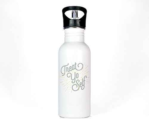 Treat Yo Self Fitness Workout Sports Water Bottle, Stainless Steel 20oz Flip Top Straw by Most Toasty