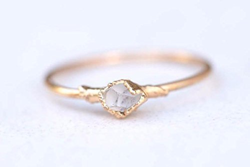 Raw Herkimer Diamond Ring, Size 8, Dainty Boho Style Jewelry