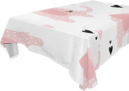Decorative Table Cloth Pink Elephants Black Heart Pattern Dining Room Kitchen Rectangular Fabric Table Cover 54 x 72 Inches Party