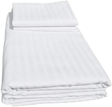 British Choice Linen Egyptian Cotton 600-Thread-Count Sateen UK King/Euro Ikea King Size 5 PCs Set (1 Duvet Cover Zipper Closer & 4 Pillow Cover), White Stripe