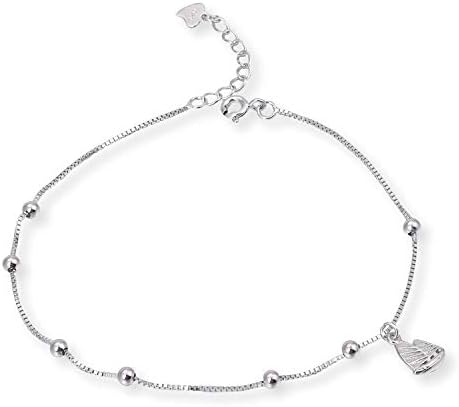 Women Anklet 925 Sterling Silver Sailboat Ball 24cm/10" Adjustable Anklet,Summer Beach Foot Jewelry For Girls - Nickel Free