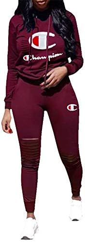 Womens 2 Piece Outfits Letter Print Long Sleeve Hoodie Top and Loose Pants Set Jumpsuit