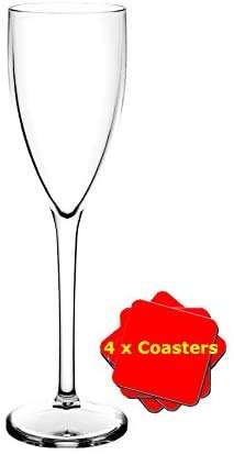 AIOS 6 x Champagne Flutes, Unbreakable Polycarbonate Ideal for picnics, Outdoor Pool, BBQ, Garden. Washable and Reusable. Dishwasher Safe.