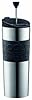 Bodum Double-Wall Stainless Steel Travel Coffee and Tea Press with Bonus Lid, 0.45L, 16oz, Black