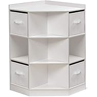 Badger Basket Corner Cubby Toy Storage Unit for Kids with 4 Removable Baskets, White/Gray
