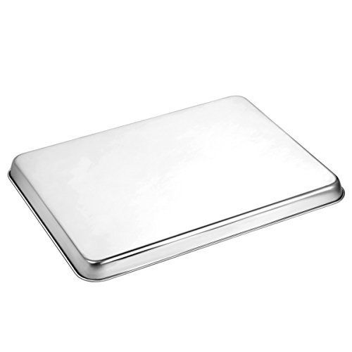 Baking Sheets 2 Pieces with A Rack, HKJ Chef Cookie Sheets and Nonstick Cooling Rack & Stainless Steel Baking Pans & Toaster Oven Tray Pan, Rectangle Size 16 x 12 x 1 inch & Non Toxic