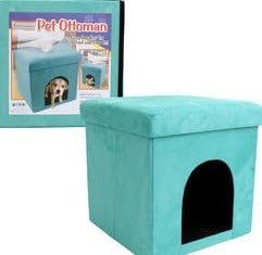 15"H MICRO SUEDE GREEN PET BEDwCUSHION Foldable Pet Ottoman Great Design Foot Rest and Pet House/ Bed, For Cats and Small Dogs. Great Living Room Décor - Cozy Comfort for your feet and your pet.