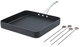 Calphalon Commercial Hard Anodized Collector's Edition 11-Inch Square Grill Pan with 4 Skewers