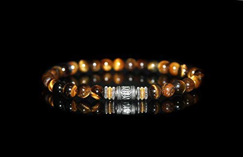Tiger's Eye Bracelet, Men's Tiger's Eye and Sterling Silver Beads Bracelet