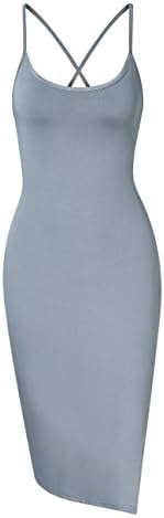 Women's Spahgetti Strap Fitted Dress Criss Cross Back Bodycon Dresses Grey XL