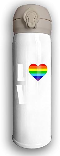 Custorm Rainbow Heart Gay &amp; Lesbian Thermos Vacuum Insulated Stainless Steel Beverage Bottle , 17 Ounce , White