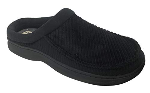 Dearfoams Men's Corduroy & Microsuede Clog Memory Foam Slippers (Small, Black)