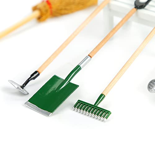 Koogel Miniatur Puppenhaus Set, 8 Stücke Miniatur Gartengeräte Set Puppenhaus Garten Zubehör Gießkanne Rake Schaufel Bank Ornament für Weihnachten Wichteltür Deko