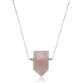 Gem O World Natural Gemstone Point Necklace for Women | German Silver & Gold-Filled Chain | 16+2 Inch Healing Crystal Pendant Gift (Rose Quartz)