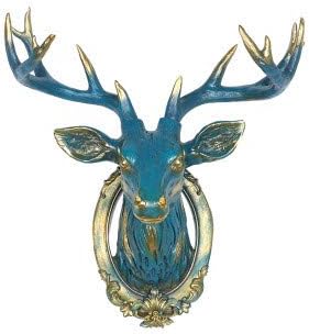 YJ Home Deer Head Sculpture - Resin Deer Head Wall Decor Faux Deer Head Bust (Blue)