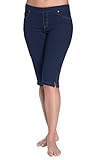 PajamaJeans Women's Knee-Length Stretch Knit Denim Shorts, Indigo, LG 12-14