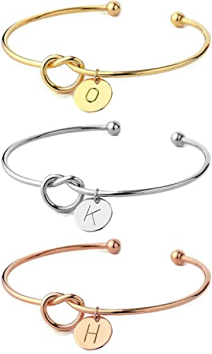 MignonandMignon Tie the Knot Wedding Bridesmaid Proposal Sorority Initial Cuff Bracelet Gift for Her Mother's Day - KBR