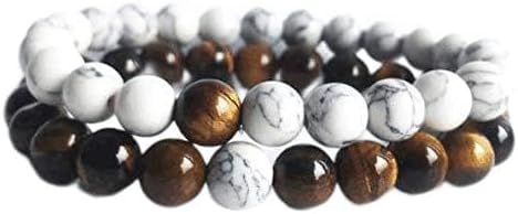 Bead bracelet Natural Tiger Eye Stone Beads White Howlite Couple