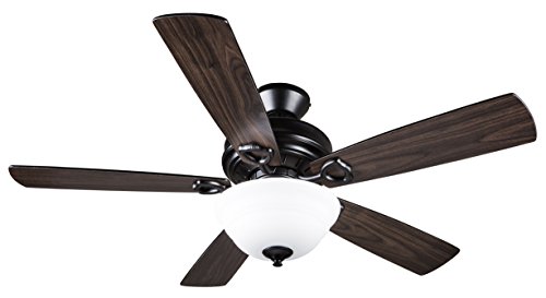 Hyperikon 52 Inch Ceiling Fan with Remote Control, Black Ceiling Fan, Five Reversible Blades and Frosted Dome Light - Bulb Not Included