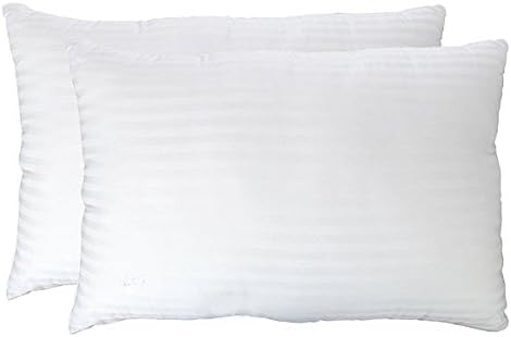 Queen Pillows 2 Pack - Hypoallergenic Down Alternative Bed Pillows with Cotton Rich Dobby Striped Cover - .4 Micro Denier Gel Fiber Plush - Proudly Crafted in USA - (Queen 2-Pack, Extra Soft)