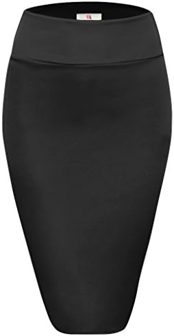 Womens Below Knee High Waist Office Pencil Skirt, S2006, X-Large, Black