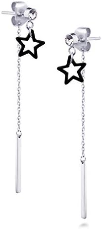レディース ステンレススチール 星 吊り下げ ドロップチェーン キュービックジルコニア スタッドピアス シルバー Pr365 Hr