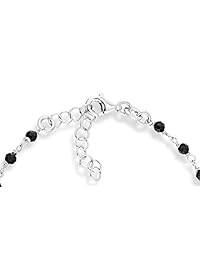 MiaBella - Pulsera de plata de ley 925 con rosario italiano con espinela negra natural, cadena de eslabones ajustable de 6 a 8 pulgadas, joyería de piedras preciosas para mujeres y niñas