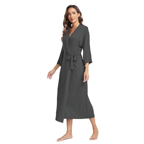 NORTH BUND WOMEN ROBES SOFT LONG KIMONO BATHROBES LIGHTWEIGHT LOUNGEWEAR CASUAL SLEEPWEAR NIGHTGOWN GREY S