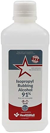 Healthwell 91% 16oz Isopropyl Rubbing Alcohol – Cleans, Disinfects, Relieves Muscle Pain - Made in USA (16oz)