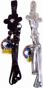 Dog Leash W/ Built-in adjustable Collar Puppy Leash .3" x 3.0' Feet Rhinestone Paw Print with diamond like stone Black in Color