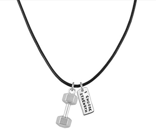 Dumbbell Necklace "I Choose Strength" Fitness Jewelry, Bodybuilding, Inspirational, Barbell Black Chain