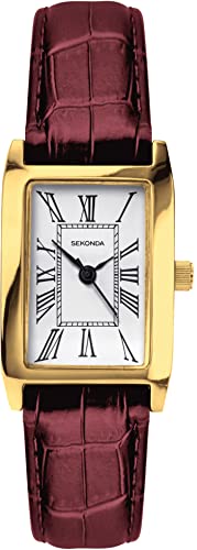 Sekonda Classic Ladies Quartz Watch with White Dial Analogue Display and Burgundy Strap 40337