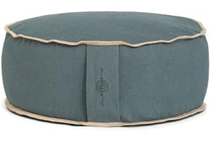 R E N O O Organic Round Meditation Cushion by renoo - Durable Comfortable Cotton, Linen, Hemp - Modern Zafu - Buckwheat Floor Pillow Yoga Bolster in 15 Colors Removable Cover - 15 inches - Ocean