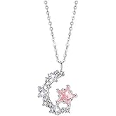 Heart Syndrome 925 Sterling Silver RoundCut Moon Star Necklace Pink Color