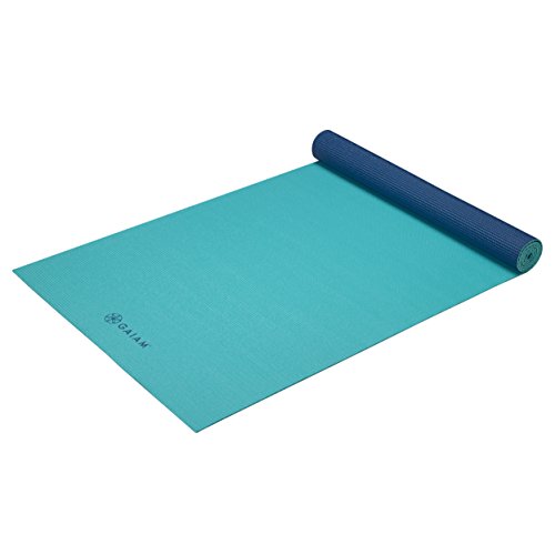 Gaiam Yoga Mat Classic Solid Color Reversible Non Slip Exercise & Fitness Mat for All Types of Yoga, Pilates & Floor Workouts, Open Sea, 4mm