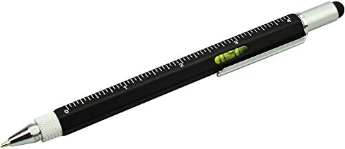 6 in 1 Ballpoint Pen Screwdriver Tool Pen, Multifunction Pen with Touch Screen Stylus, Phillips Screwdriver, Ballpoint Pen, CM/Inch Rulers, Bubble Level, Aluminium Frame Multitool Pen as Gift (Black)